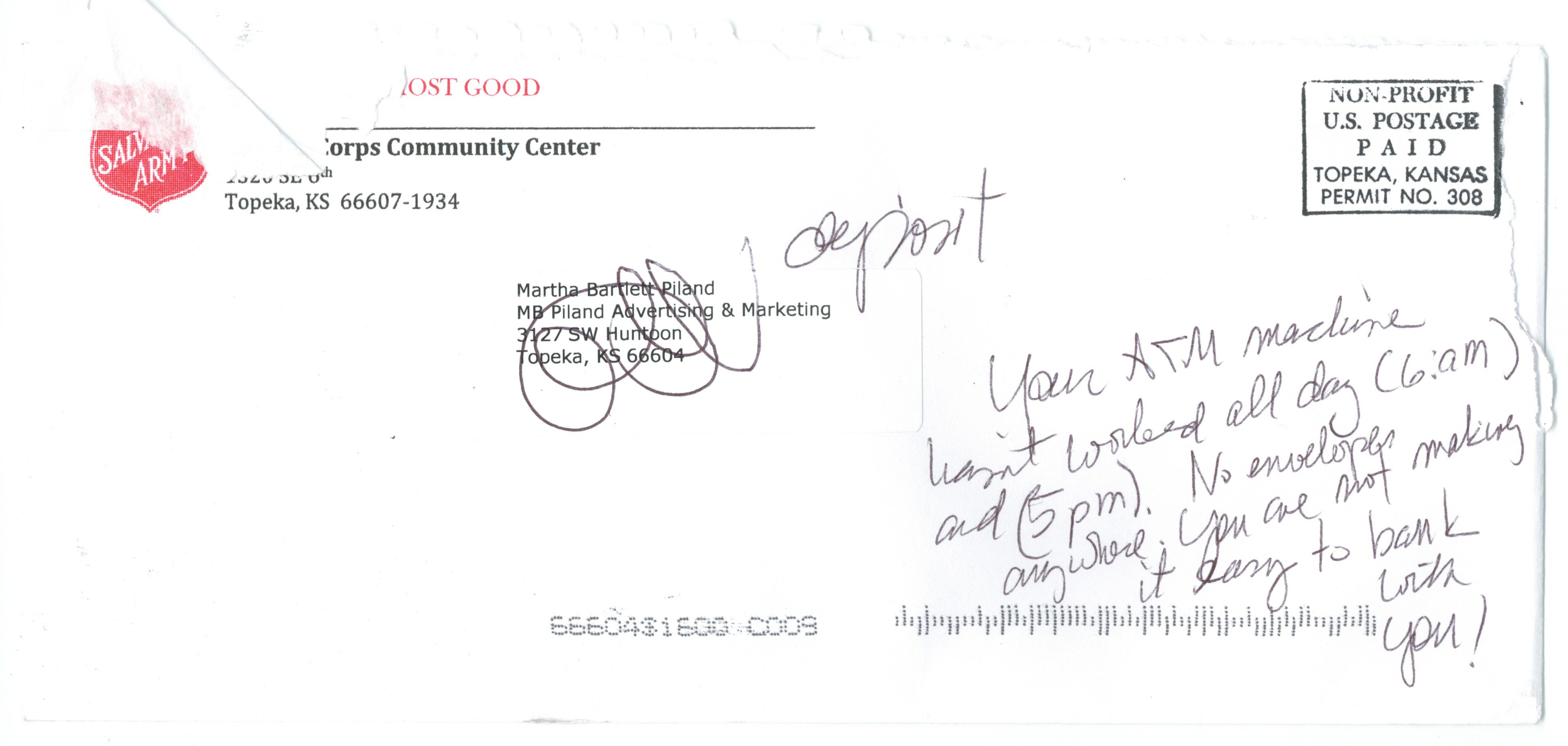 Bank Envelope: customer cry for help