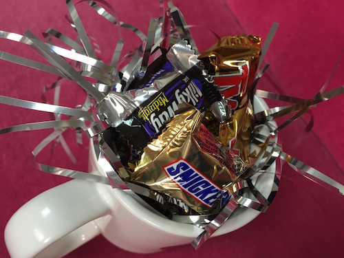 coffee mug filled with candy